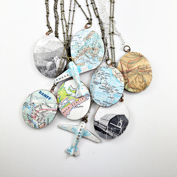 *ReadyMade* Map Plane Necklaces Cinder & Sage