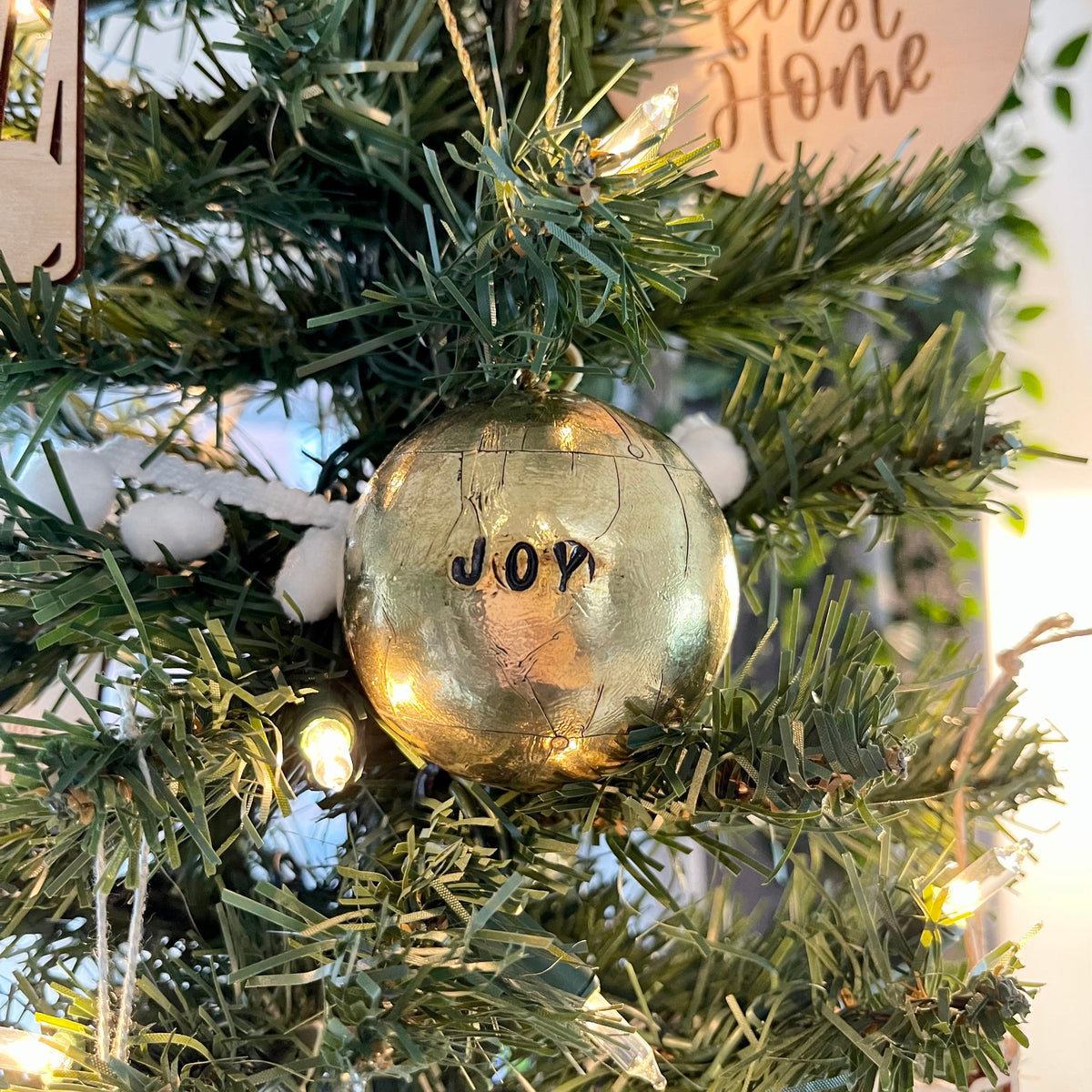 &quot;Joy&quot; Stamped Ball Ornaments - Gold &amp; Silver