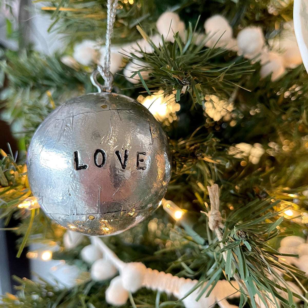 &quot;LOVE&quot; Stamped Ball Ornaments - Gold &amp; Silver